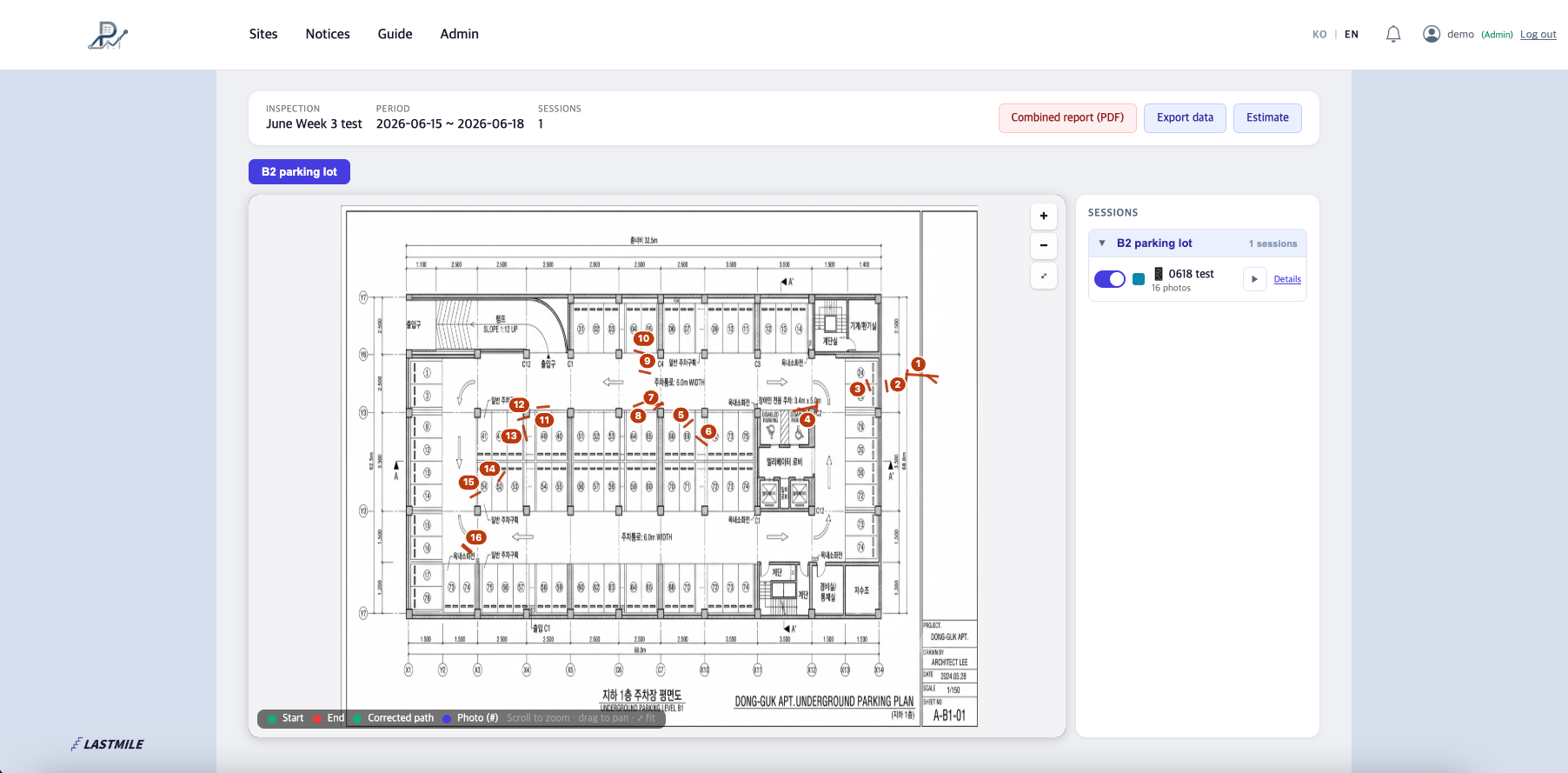 Underground parking defect monitoring dashboard